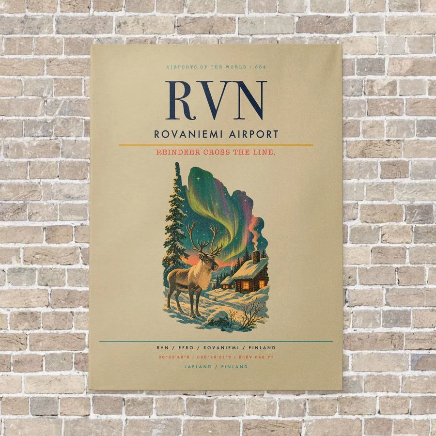Rovaniemi Airport RVN vertical canvas print - no frame - beige background