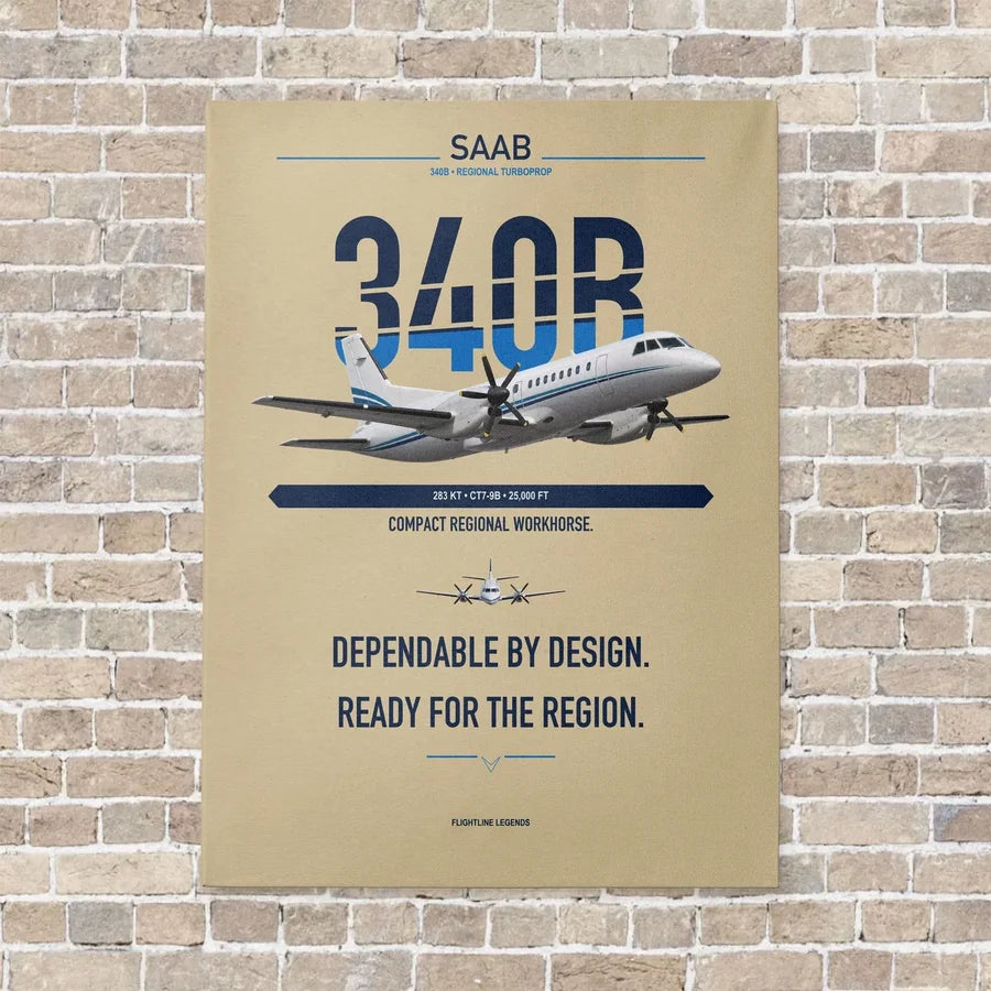 Saab 340B vertical canvas print - no frame - beige background