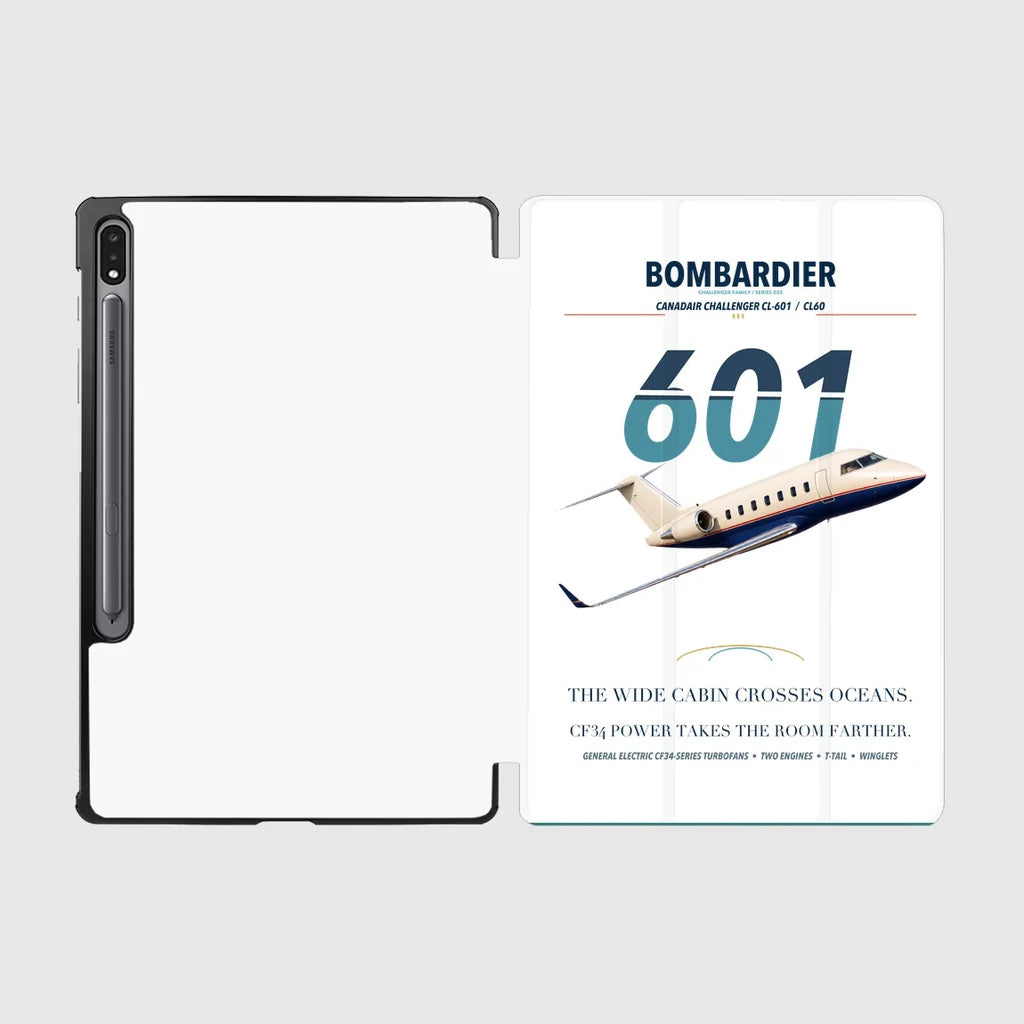 Bombardier Challenger 601 design on white samsung tablet tablet case