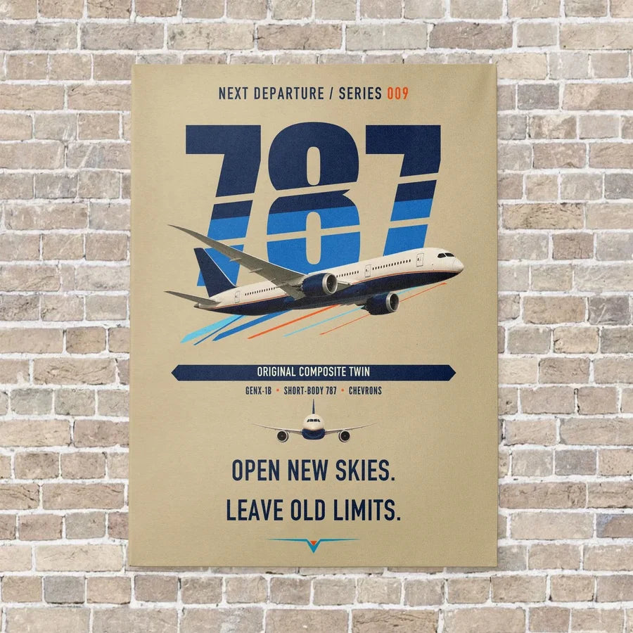 Boeing 787-8 Dreamliner vertical canvas print - no frame - beige background