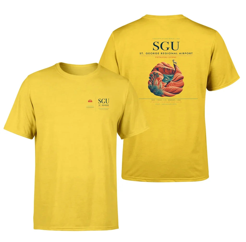 St. George Regional Airport (SGU) design printed on yellow double-side t-shirt
