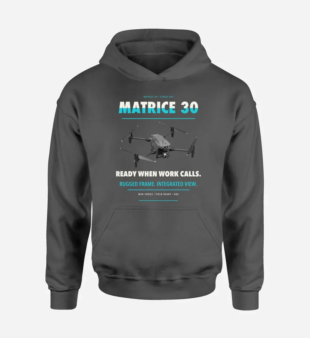 DJI Matrice 30 design on dark gray hoodie single side