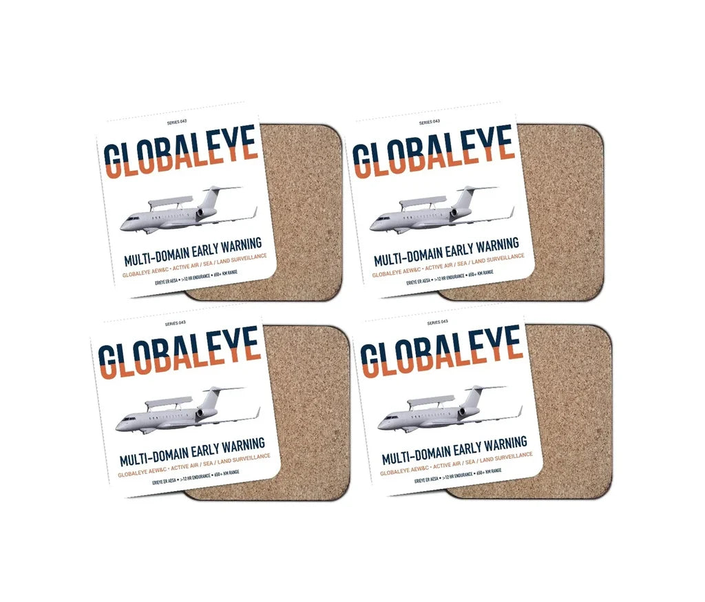 Saab GlobalEye design on white 4 pieces set coaster