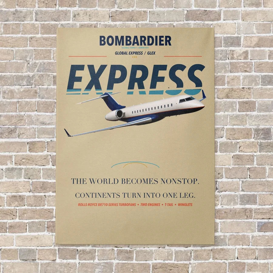 Bombardier Global Express vertical canvas print - no frame - beige background