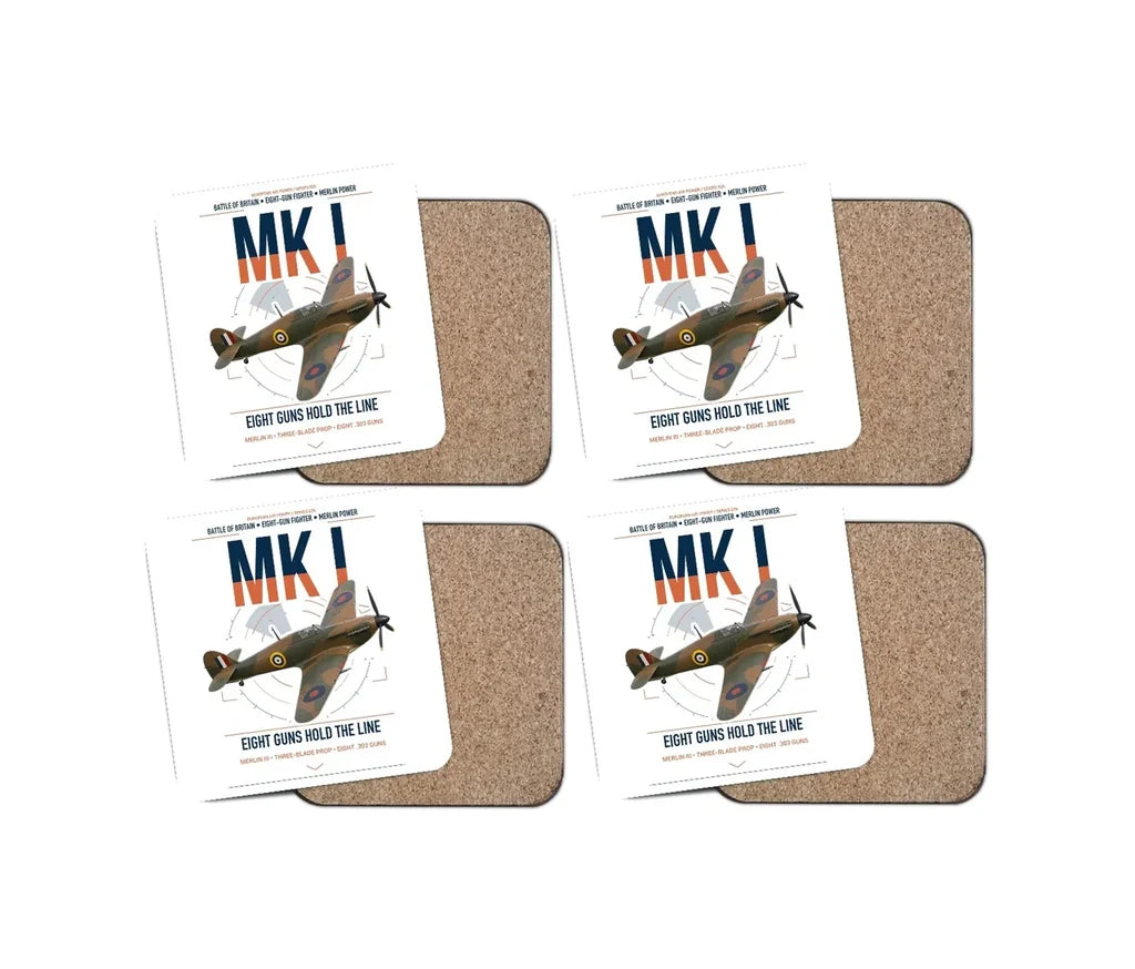 Hawker Hurricane Mk I design on white 4 pieces set coaster