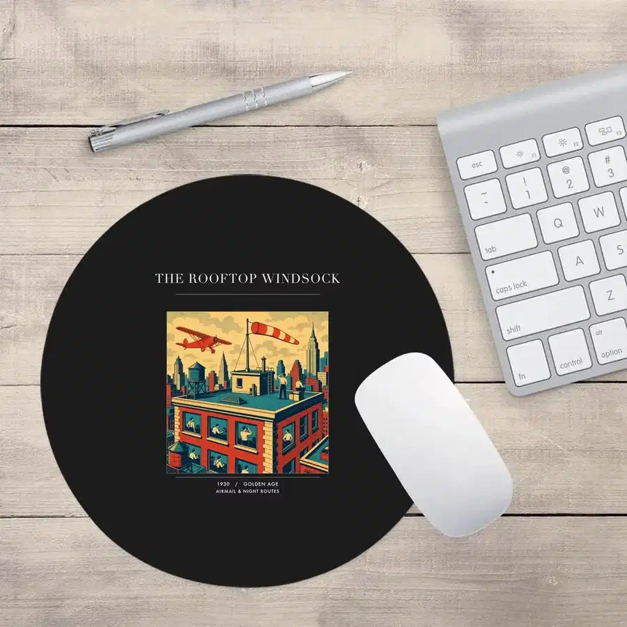 VINTAGE G4312 - The Rooftop Windsock - Designed Mouse Pads design on black round