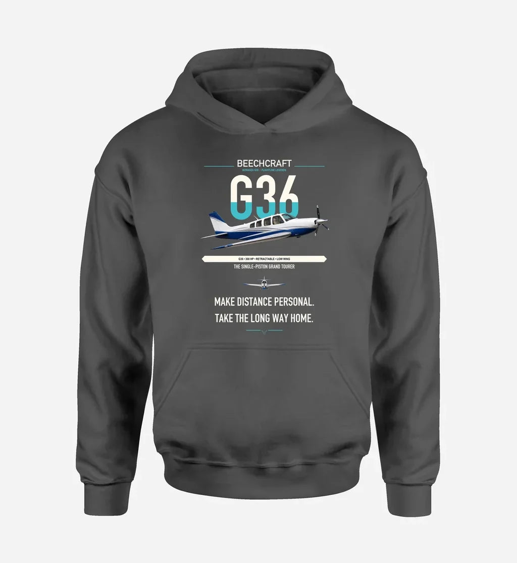 Beechcraft Bonanza G36 design on dark gray double-side hoodie, single-side print