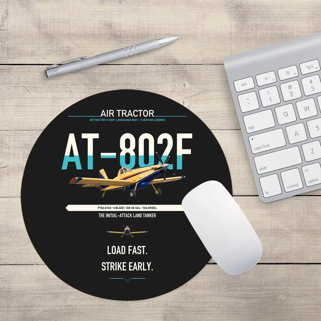 Air Tractor AT-802F design on black round mouse pad