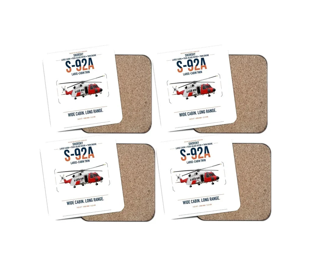 Sikorsky S-92A design on white 4 pieces set coaster