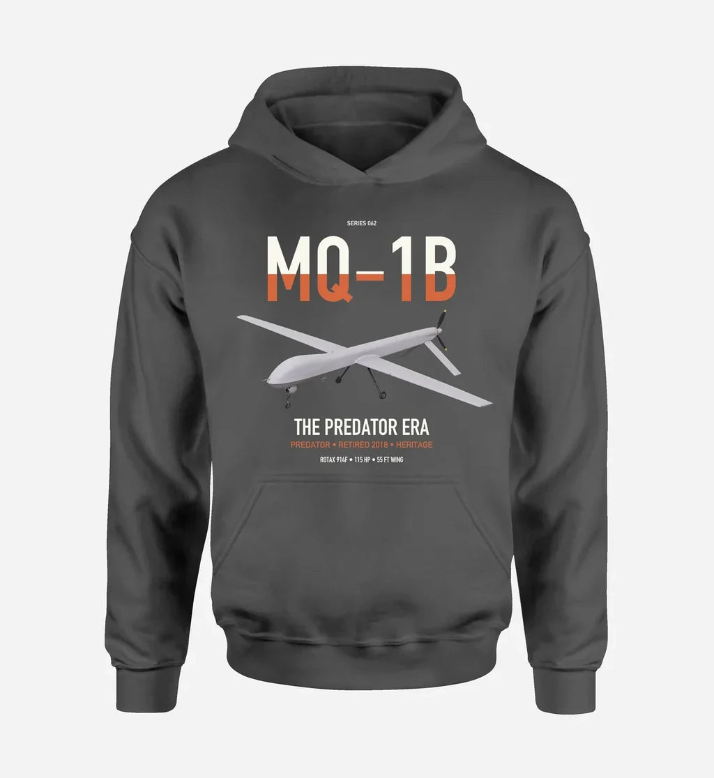 MQ-1B Predator design on dark gray double-side hoodie, single-side print