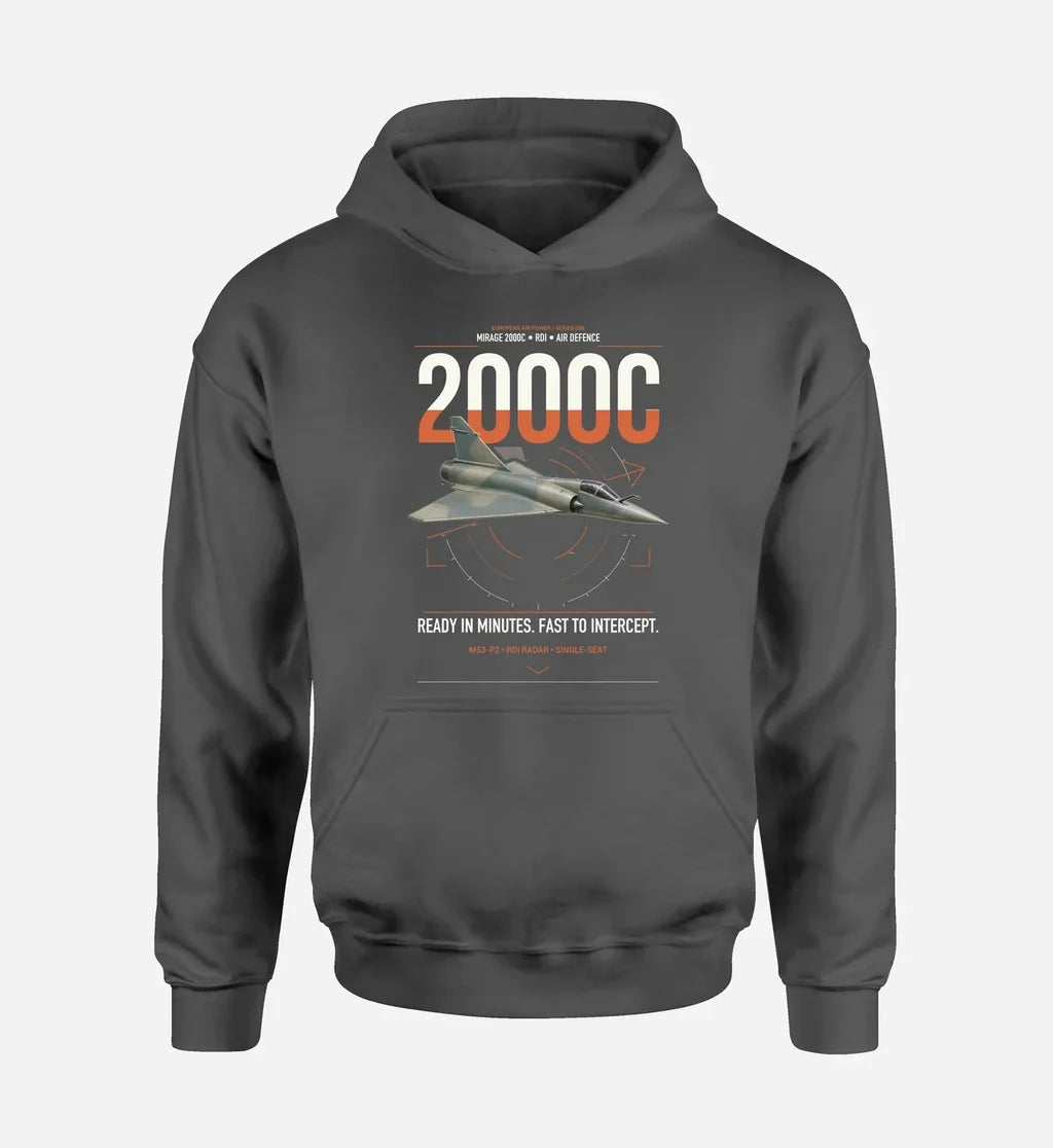 Dassault Mirage 2000C RDI design on dark gray double-side hoodie, single-side print