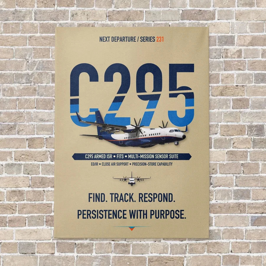 Airbus C295 Armed ISR vertical canvas print - no frame - beige background