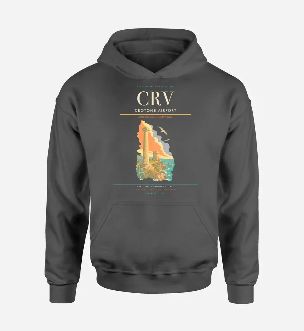 Crotone Airport (CRV) design on dark gray hoodie single-side print