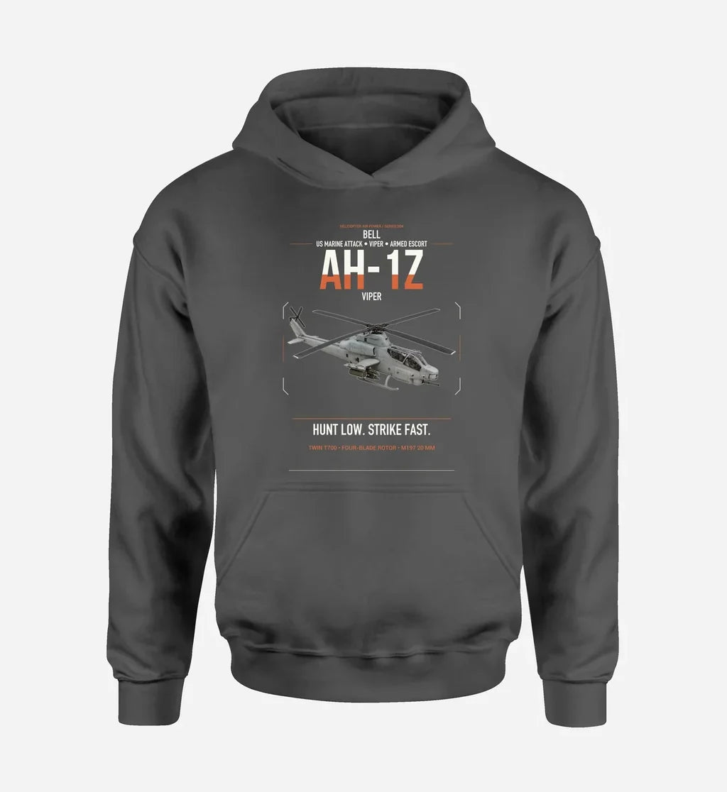 Bell AH-1Z Viper design on dark gray double-side hoodie, single-side print