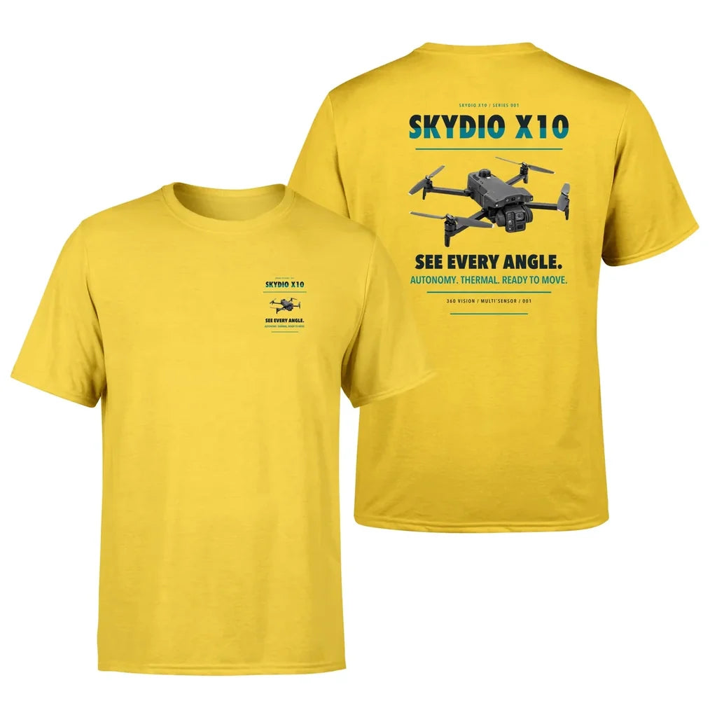 Skydio X10 design on yellow t shirt