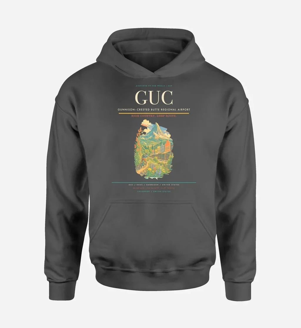 Gunnison–Crested Butte Regional Airport (GUC) design on dark gray hoodie single-side print