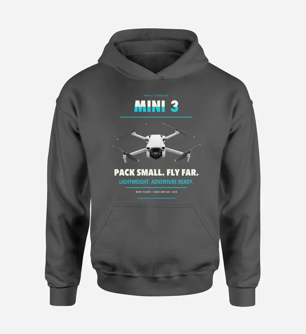 DJI Mini 3 design on dark gray hoodie single side