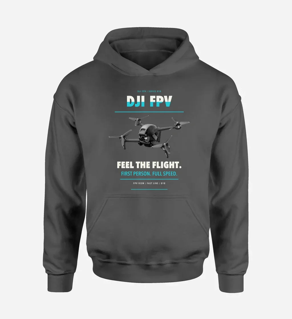 DJI FPV design on dark gray hoodie single side