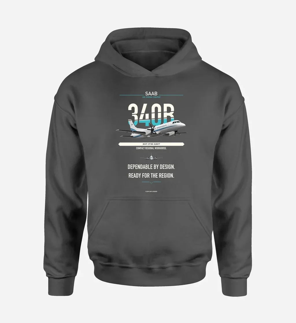 Saab 340B design on dark gray hoodie single side