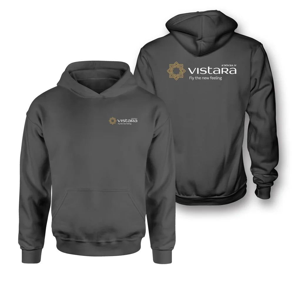 Vistara Airlines logo on dark gray double side hoodie