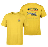Thumbnail for Leonardo AW159 Wildcat HMA2 design on yellow t-shirt, double-side print
