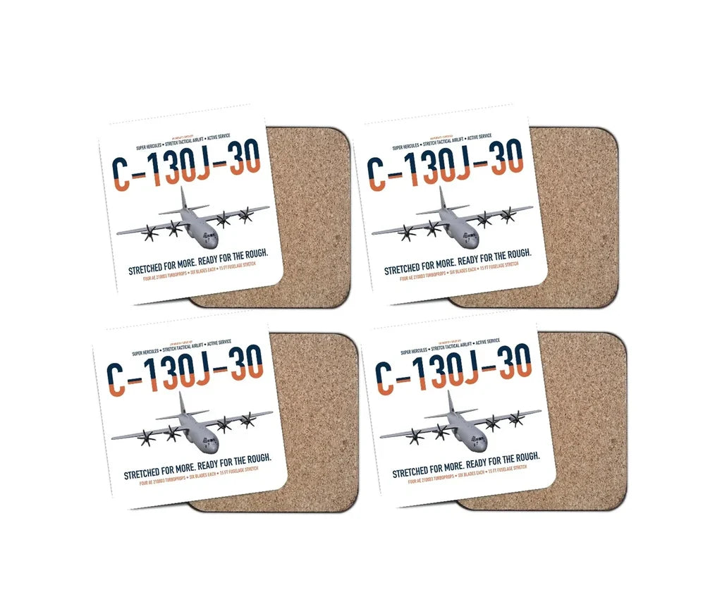 C-130J-30 Super Hercules design on white 4 pieces set coaster