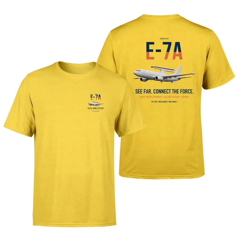 E-7A Wedgetail design on yellow double-side t-shirt, double-side print