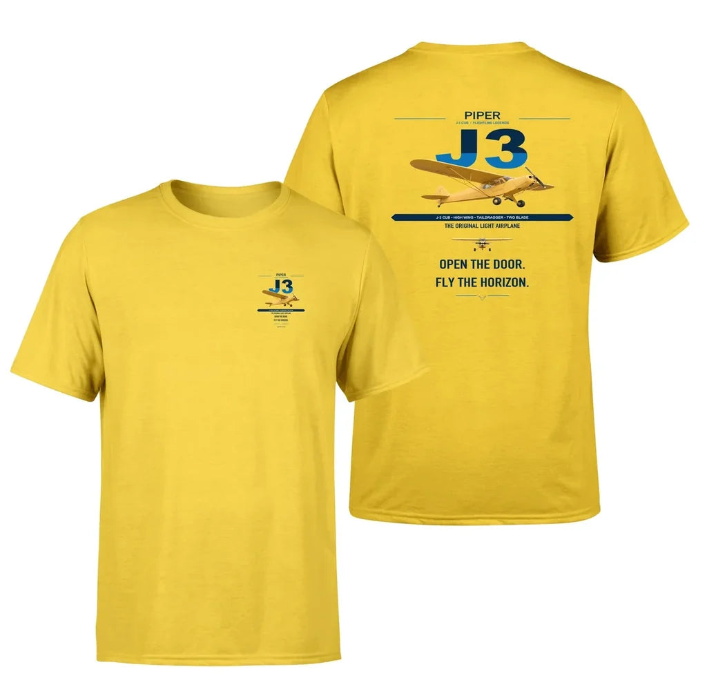 Piper J-3 Cub design on yellow t-shirt, double-side print
