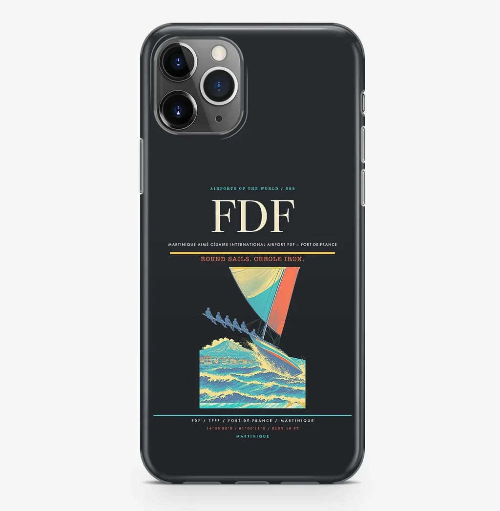 Fort-de-France Airport (FDF) design on black iPhone 16 Pro MagSafe case