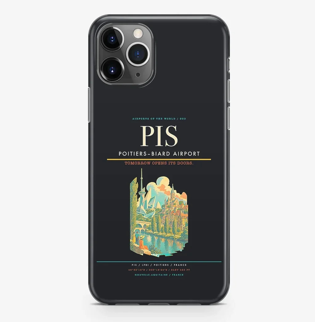 Poitiers Airport (PIS) design on black iPhone 16 Pro MagSafe case