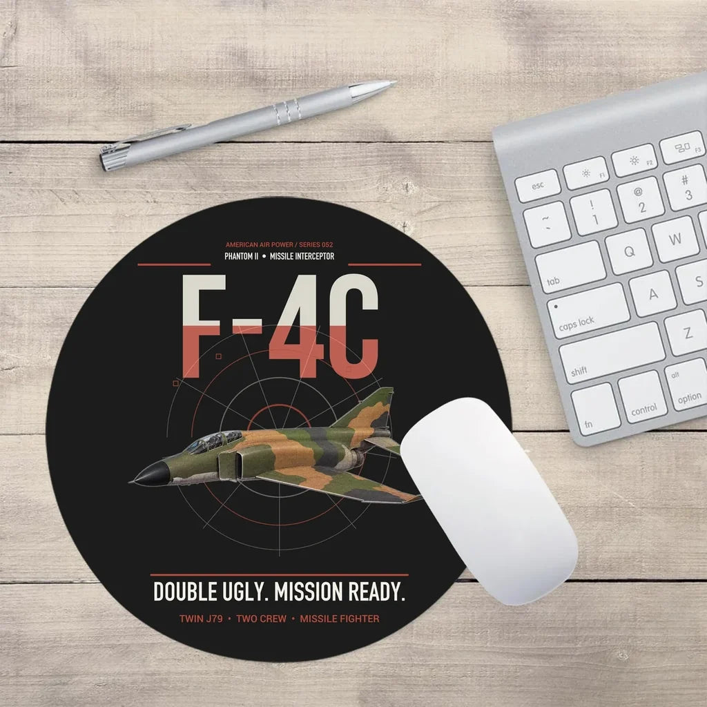 F-4C Phantom II design on black round mouse pad