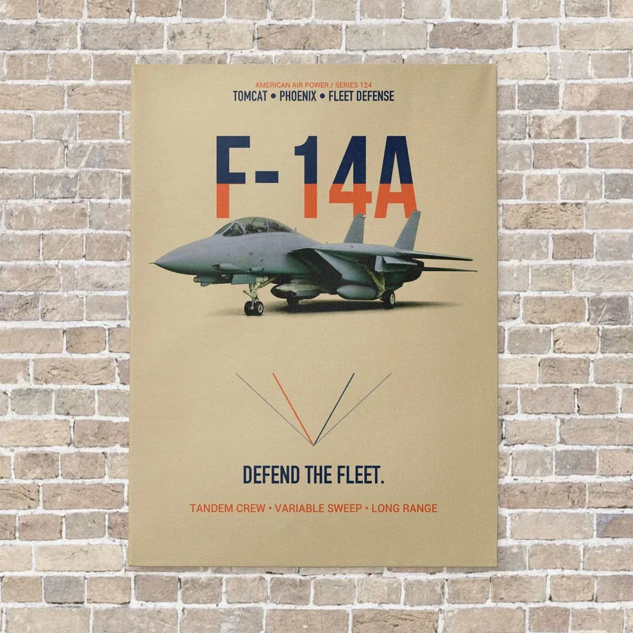 F-14A Tomcat Defend The Fleet vertical canvas print - no frame - beige background