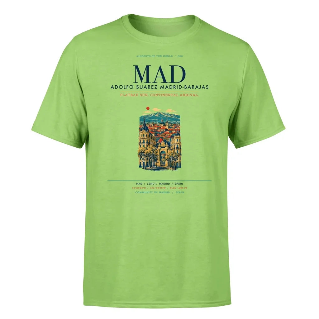 Madrid Airport (MAD) T-Shirt single-side front print in Light Green | madrid-mad-airport-double-side-t-shirt
