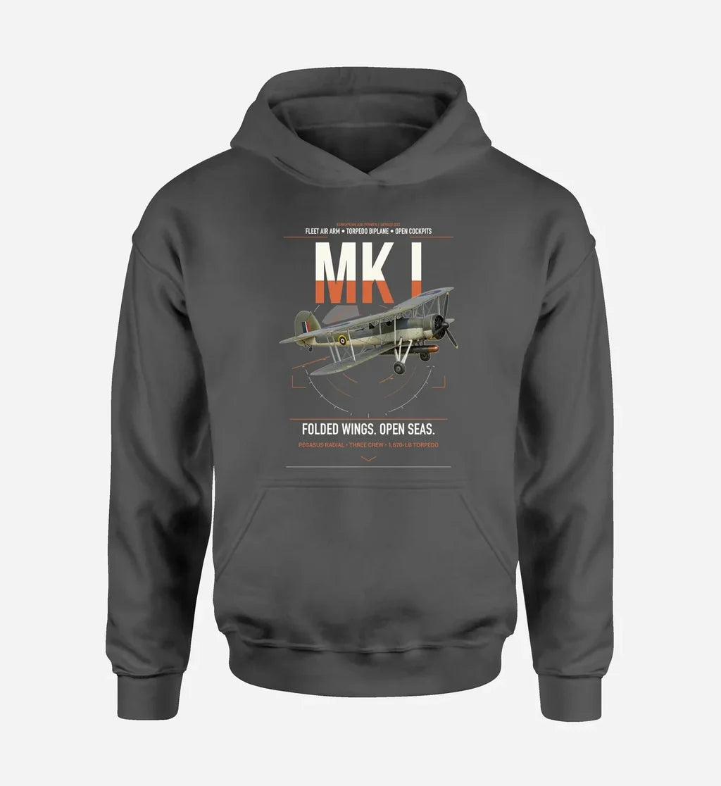 Fairey Swordfish Mk I design on dark gray double-side hoodie, single-side print