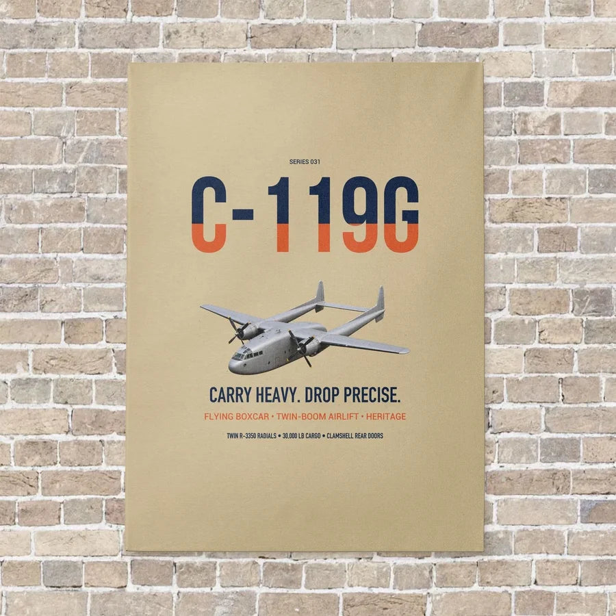 C-119G Flying Boxcar vertical canvas print - no frame - beige background