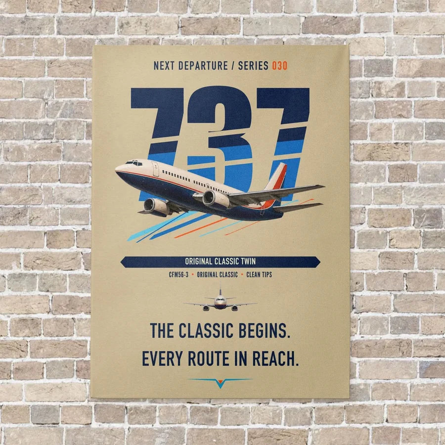 Boeing 737-300 Classic vertical canvas print - no frame - beige background