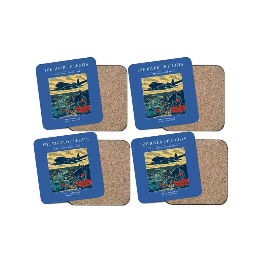 The River Of Lights - Designed Coasters design on blue 4-pieces-set