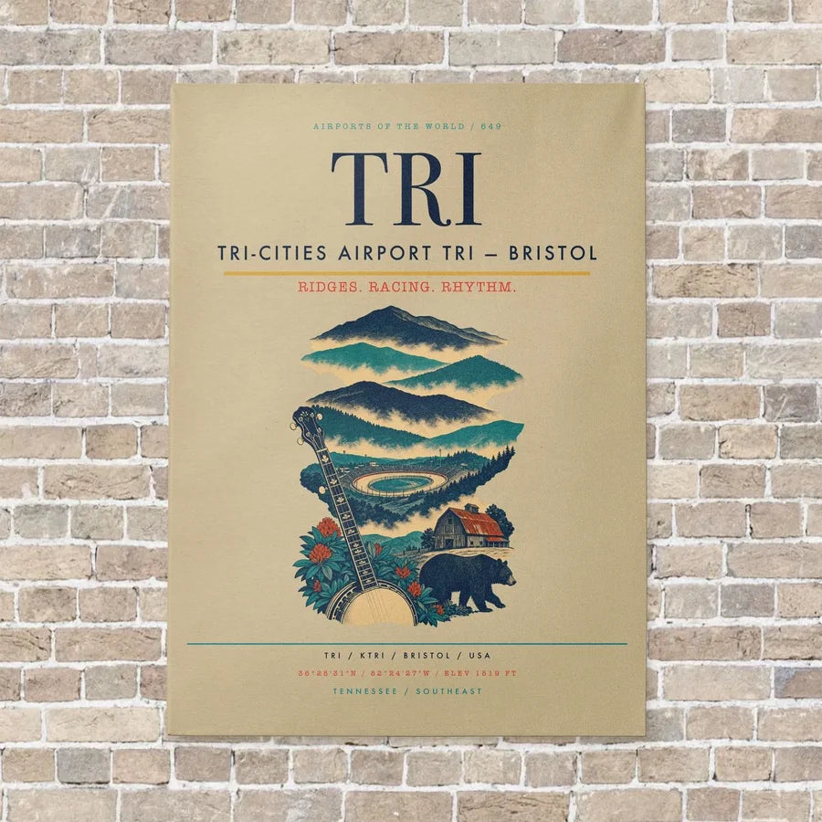 Tri-Cities Airport TRI — Bristol vertical canvas print - no frame - beige background