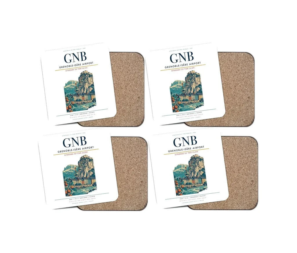 Grenoble-Isère Airport (GNB) design on white 4 pieces set coaster