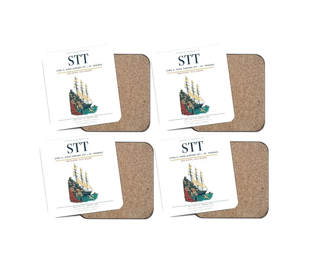 Cyril E. King Airport (STT) design on white 4 pieces set coaster
