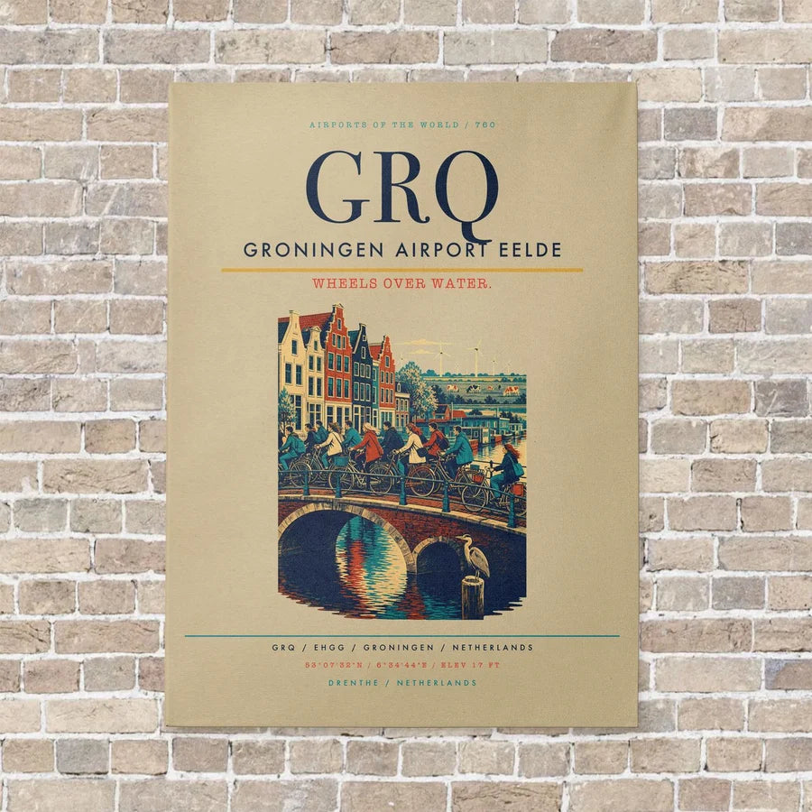 Groningen Airport Eelde GRQ vertical canvas print - no frame - beige background