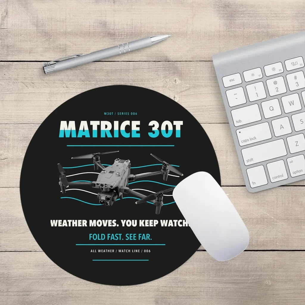 DJI Matrice 30T design on black round mouse pad