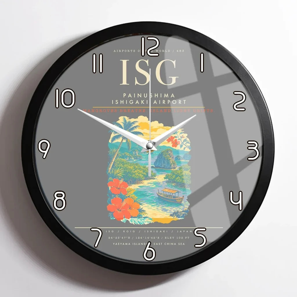 Painushima Ishigaki Airport ISG Wall-Clock Framed - Gray