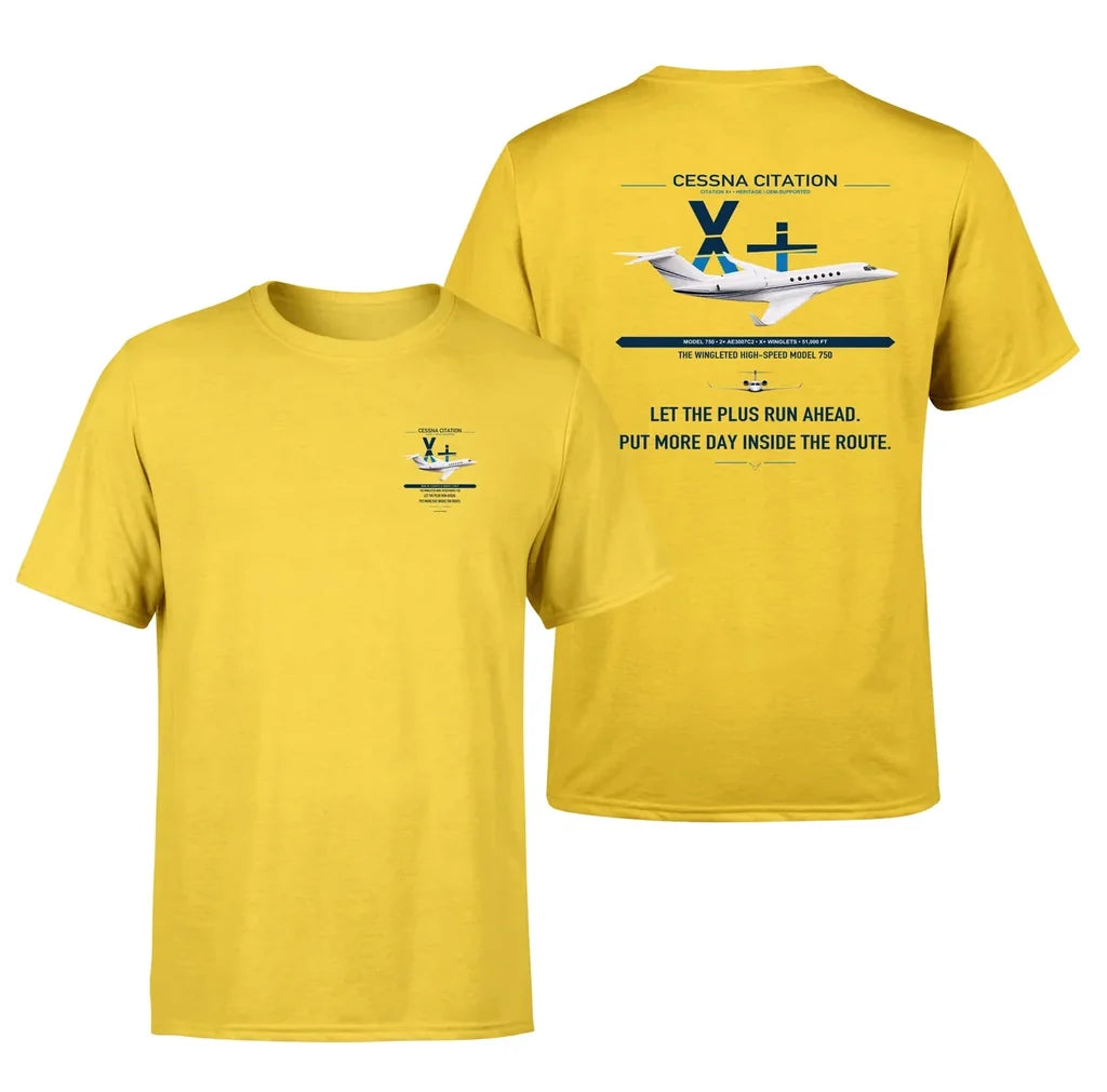 Cessna Citation X+ design on yellow double-side t-shirt, double-side print