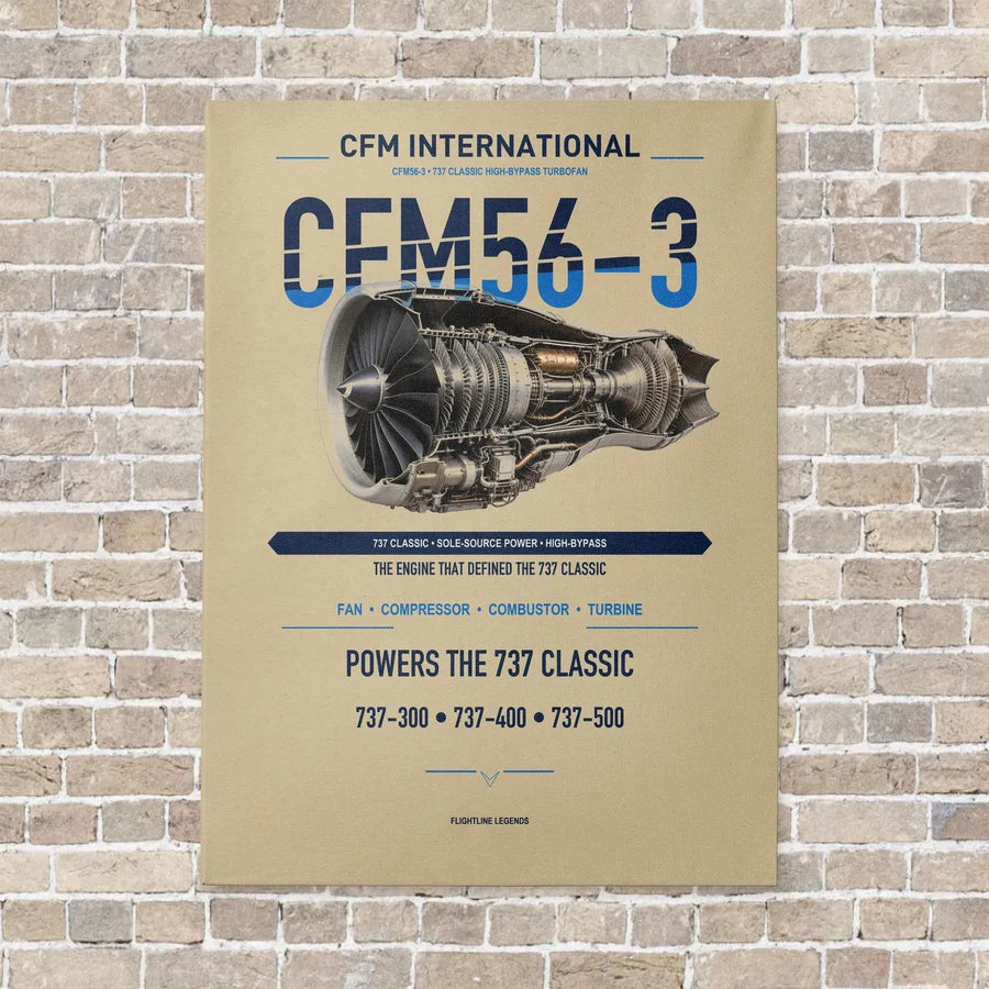 CFM56-3 vertical canvas print - no frame - beige background