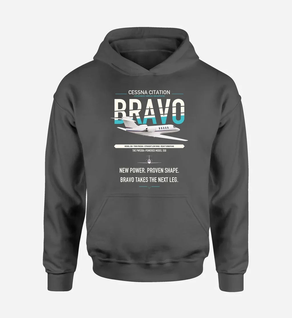 Cessna Citation Bravo design on dark gray double-side hoodie, single-side print