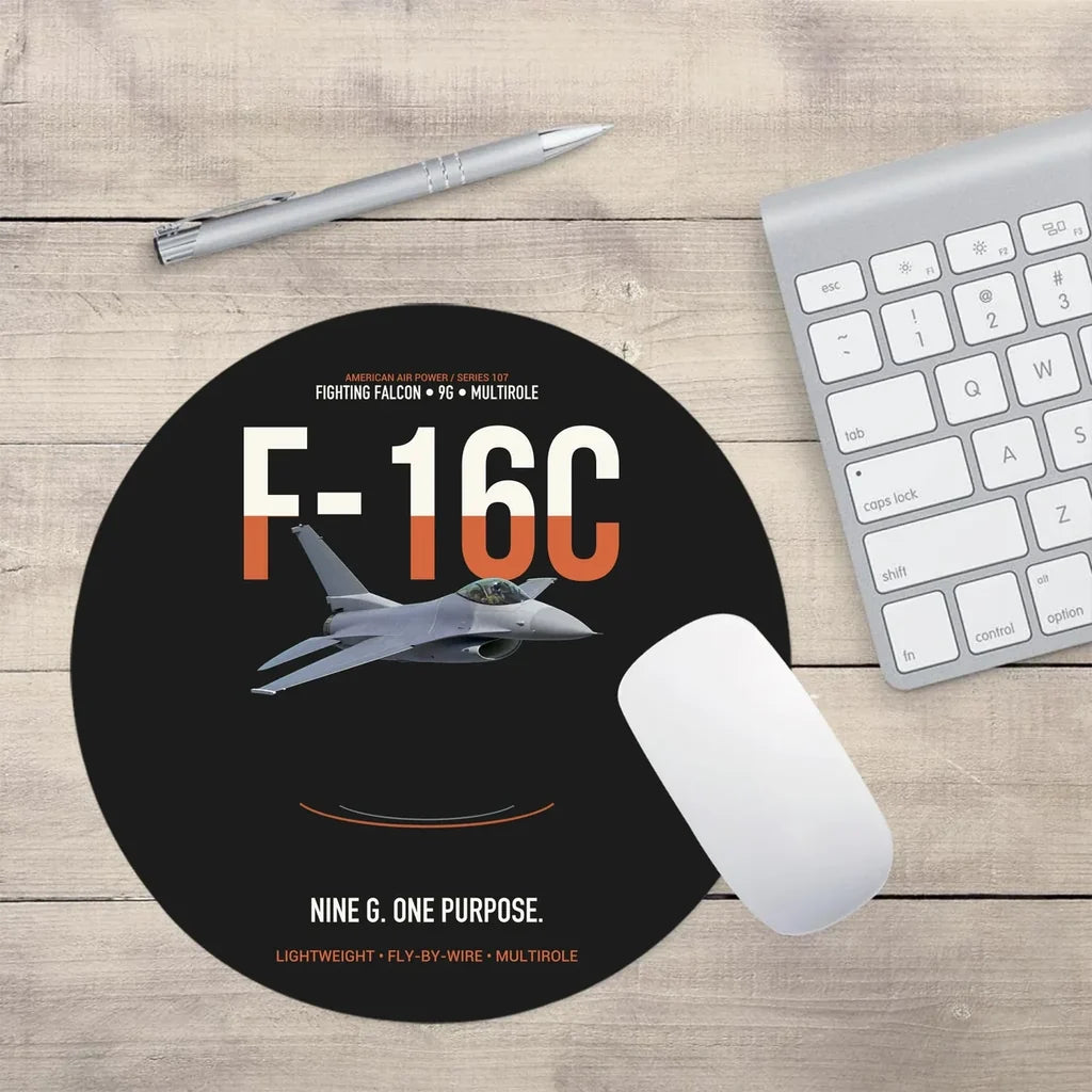 F-16C Fighting Falcon Nine G One Purpose design on black round mouse pad