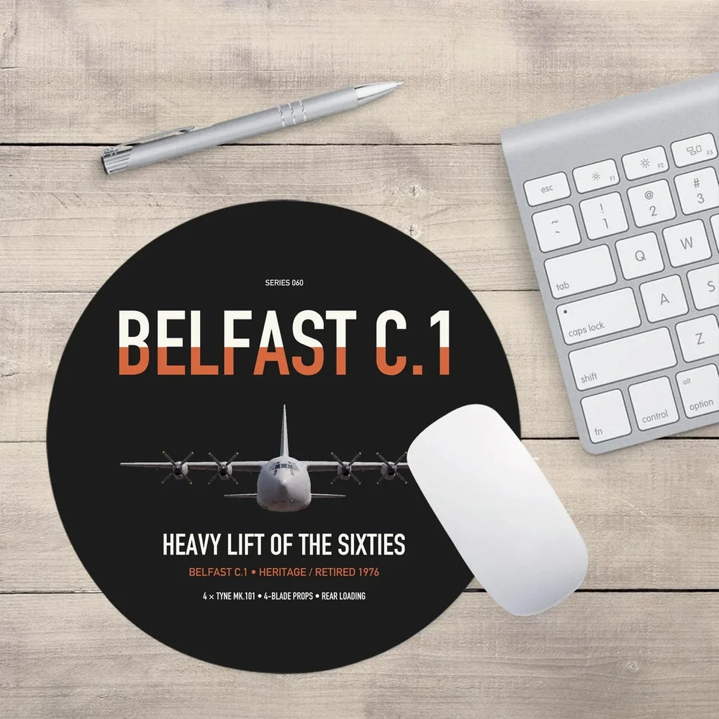 Short Belfast C.1 design on black round mouse pad