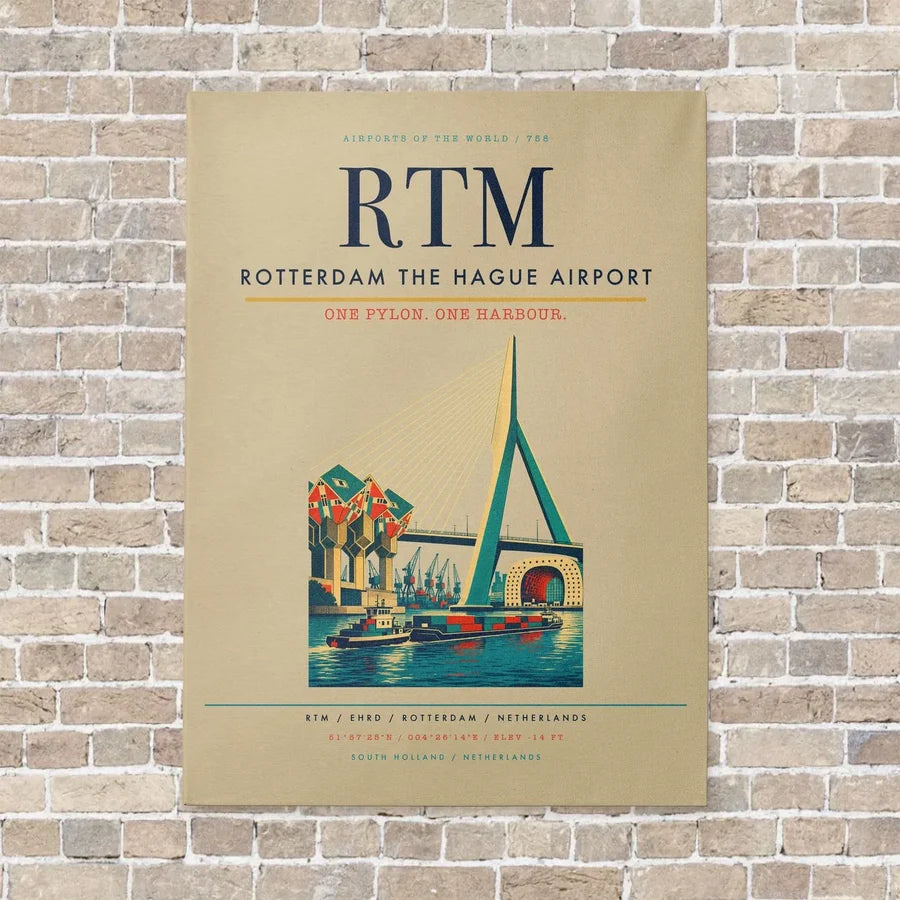 Rotterdam The Hague Airport RTM vertical canvas print - no frame - beige background