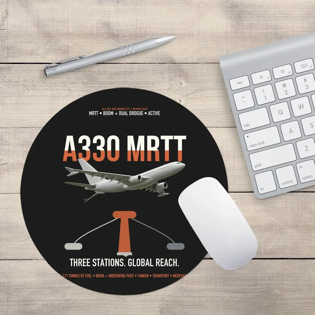 Airbus A330 MRTT design on black round mouse pad
